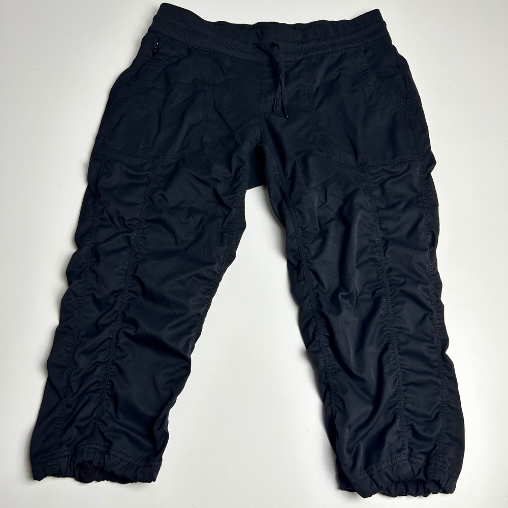 The North Face Aphrodite 2.0 Black Ruched Cropped Pants Womens L Capris Hiking